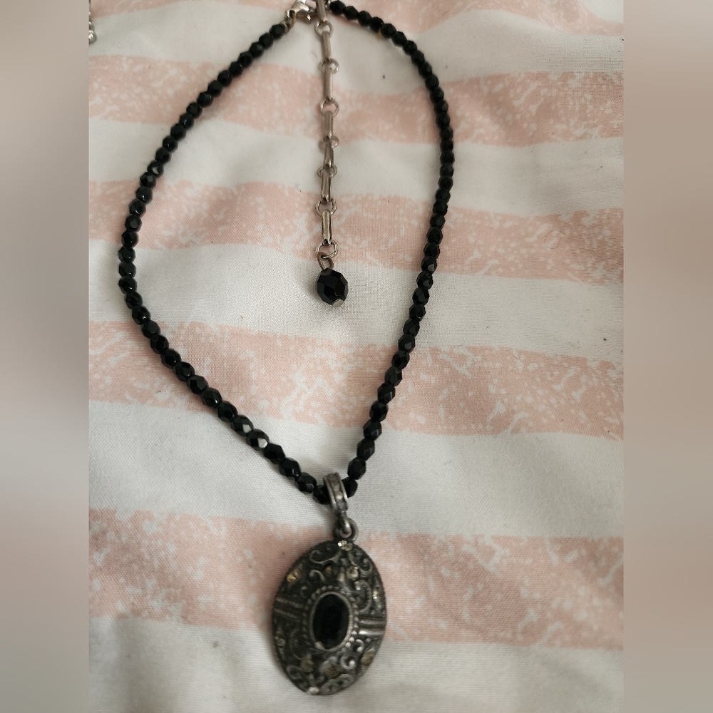 SIGNED BEN AMUN BLACK GLASS BEAD NECKLACE